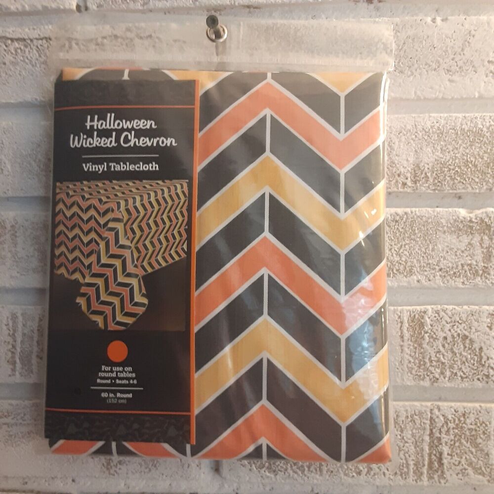 Halloween Wicked Chevron Vinyl Tablecloth 60"Round New